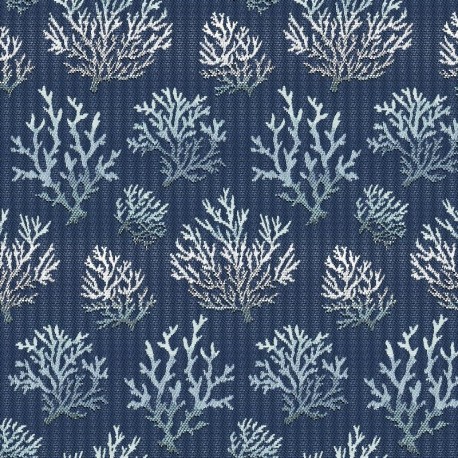 Coupon 3m Tissu Jacquard Corail Coloris Marine 