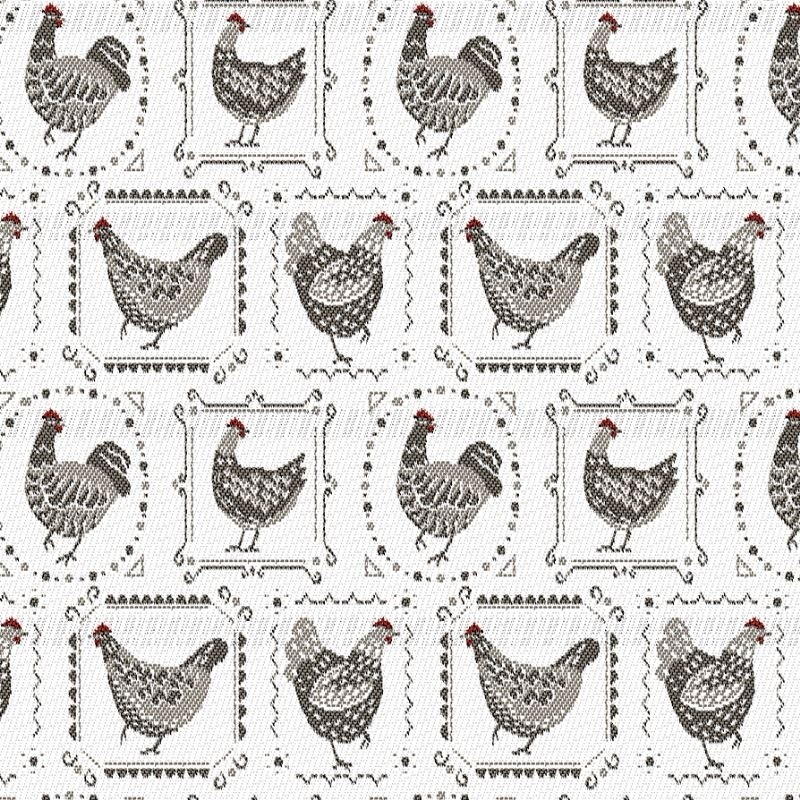Coupon 3m Tissu Jacquard Poules Coloris Blanc et lin 