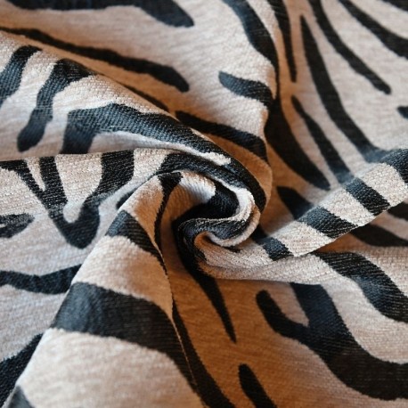 Coupon 3m Tissu Jacquard Chenillé Mombassa Noir 