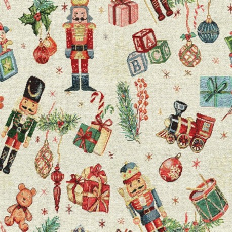 Coupon 3m Tissu Jacquard Noël Spiller Casse Noisette Lurex Or 