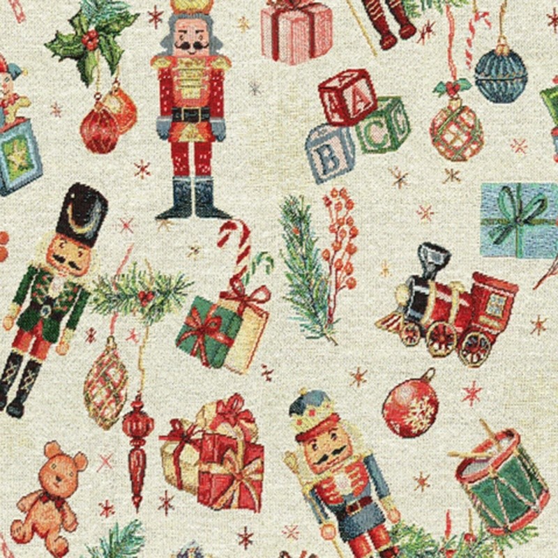 Coupon 3m Tissu Jacquard Noël Spiller Casse Noisette Lurex Or 