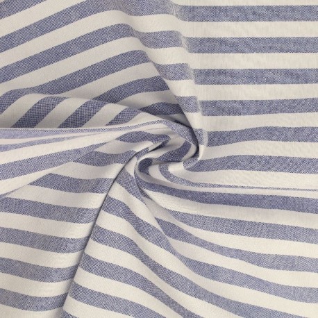 Coupon 3m Tissu Chemise Coton lin Grande Rayure Bleu