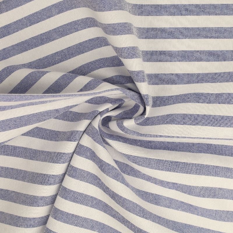 Coupon 3m Tissu Chemise Coton lin Grande Rayure Bleu