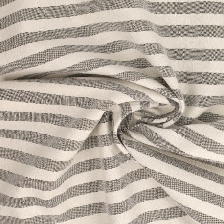 Coupon 3m Tissu Chemise Coton lin Grande Rayure Gris 