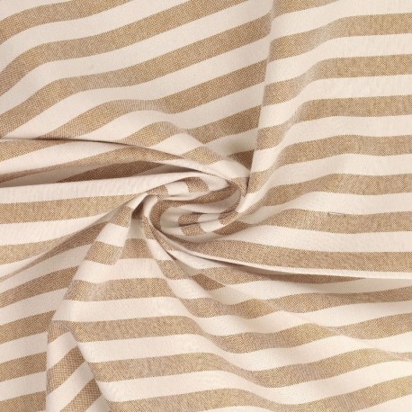 Coupon 3m Tissu Chemise Coton lin Grande Rayure Beige 