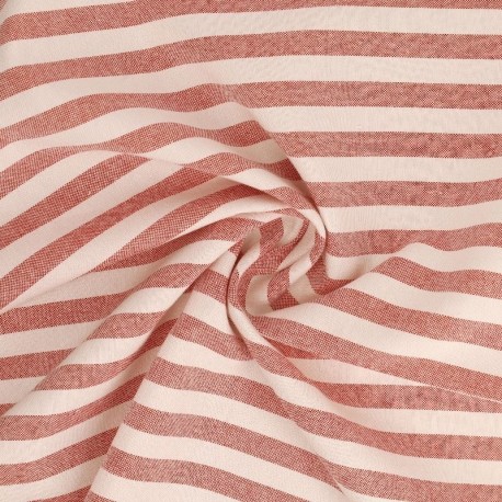 Coupon 3m Tissu Chemise Coton lin Grande Rayure Rouille 
