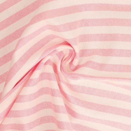 Coupon 3m Tissu Chemise Coton lin Grande Rayure Rose