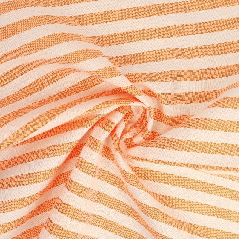 Coupon 3m Tissu Chemise Coton lin Grande Rayure Orange