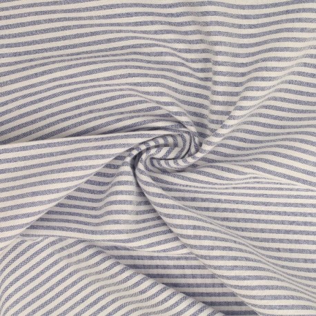 Coupon 3m Tissu Chemise Coton lin Fine Rayure Bleu