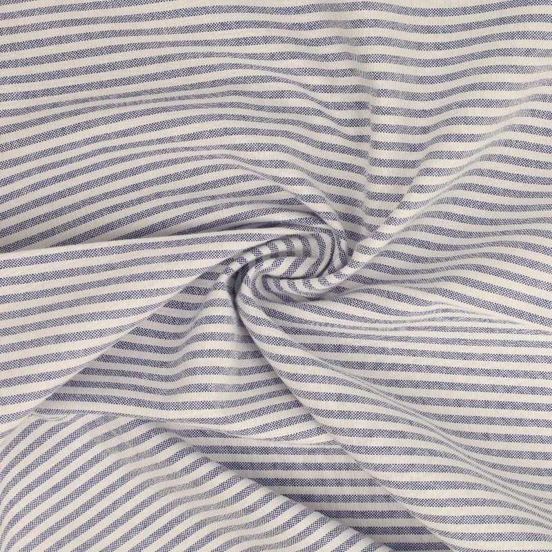 Coupon 3m Tissu Chemise Coton lin Fine Rayure Bleu