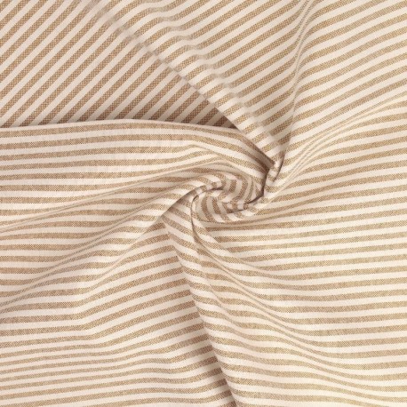 Coupon 3m Tissu Chemise Coton lin Fine Rayure Beige 