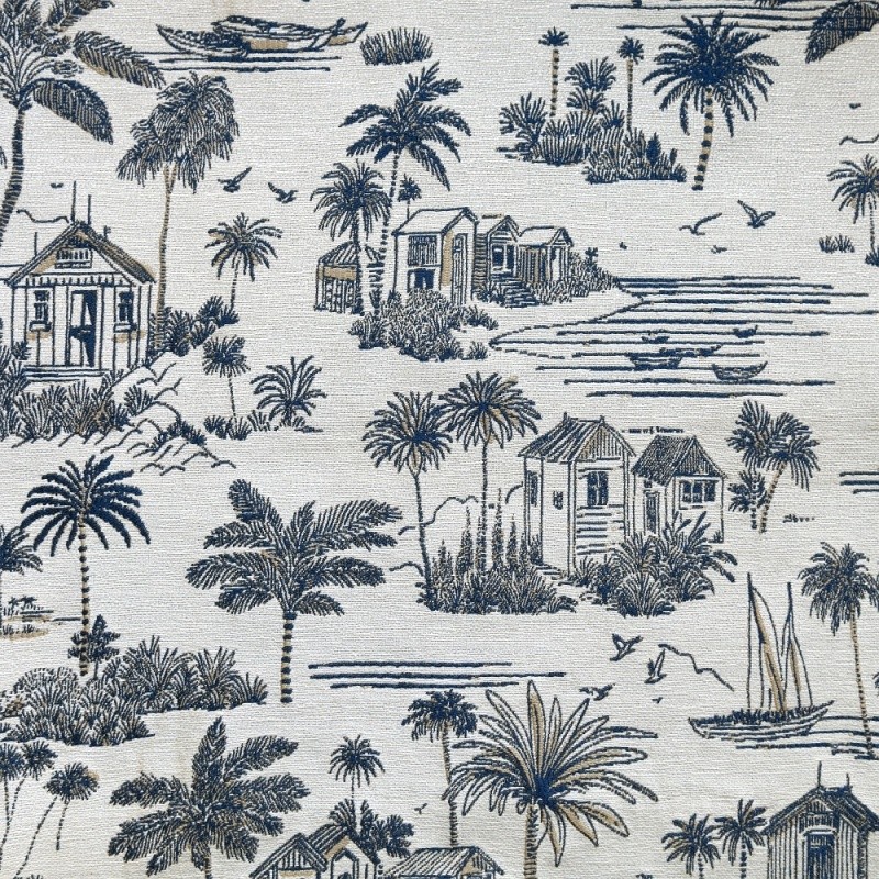 Coupon 3m Tissu Jacquard Rivage Bleu