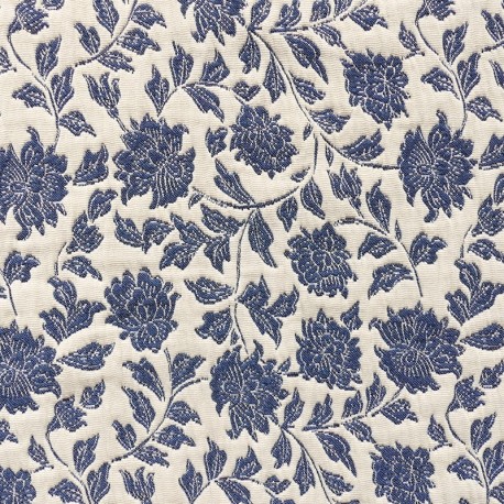 Coupon 3m Tissu Jacquard Deepsi Blanc et Bleu 