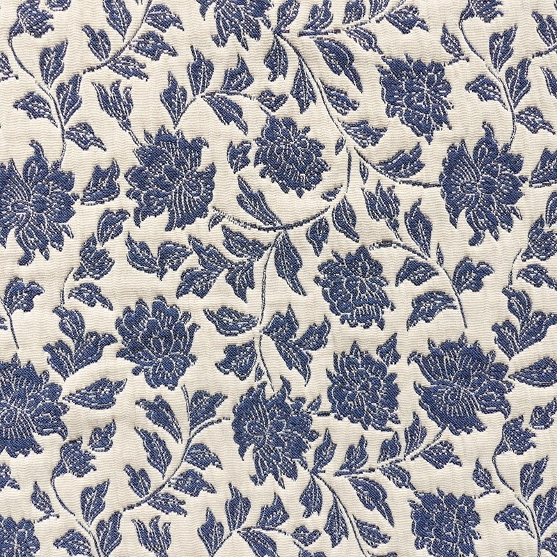 Coupon 3m Tissu Jacquard Deepsi Blanc et Bleu 