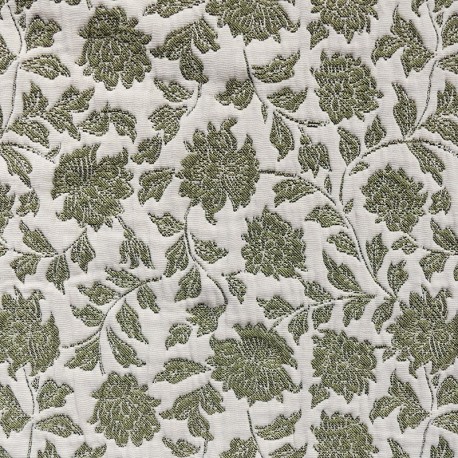 Coupon 3m Tissu Jacquard Deepsi Blanc et Kaki
