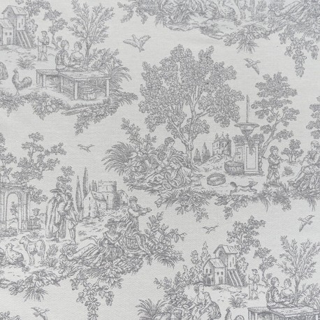 Coupon 3m Toile de Jouy Baden Gris 