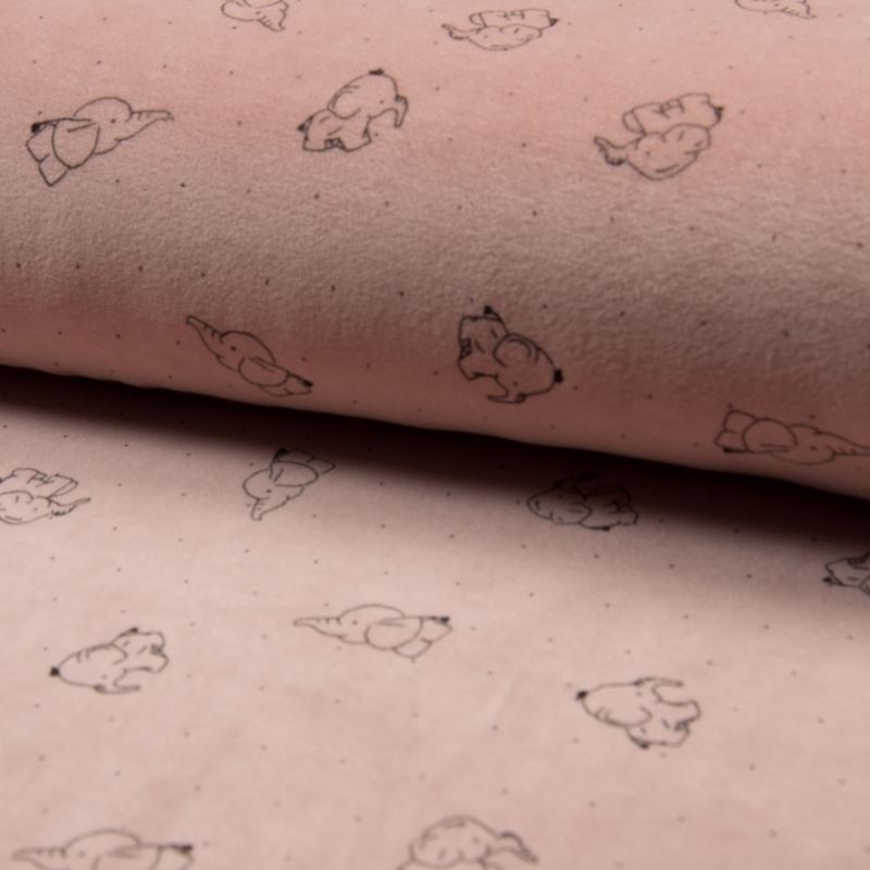 Coupon 3m Tissu Nicky Velours Imprimé Elephant Rose 