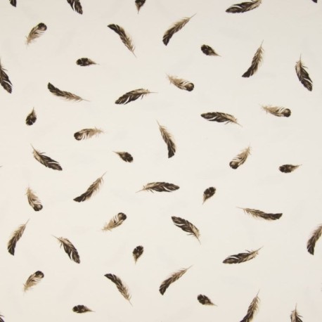 Coupon 3m Tissu Jersey Imprimé Plume Taupe