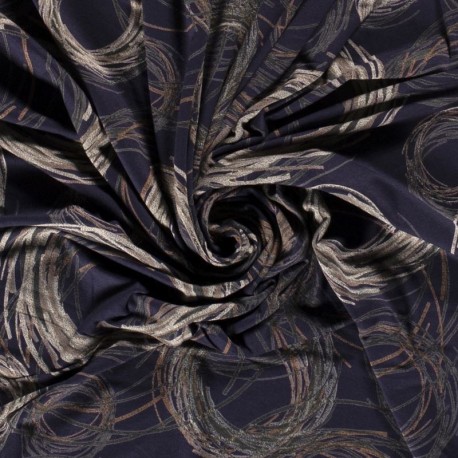 Coupon 3m Tissu Jersey Viscose Imprimé Marine