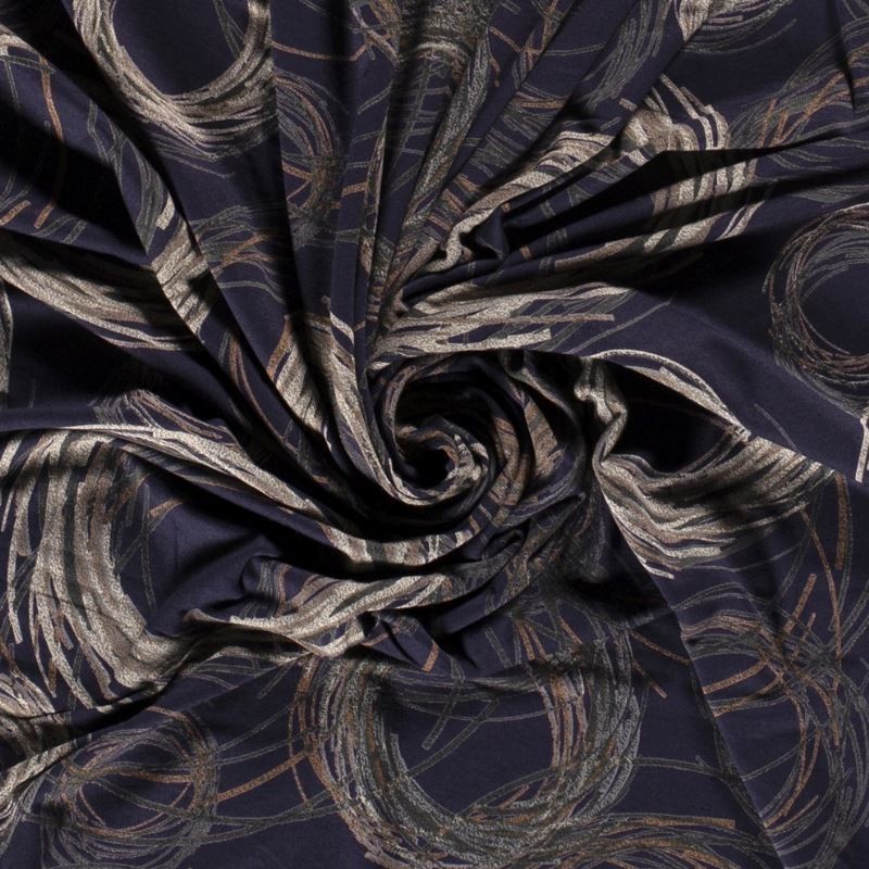 Coupon 3m Tissu Jersey Viscose Imprimé Marine