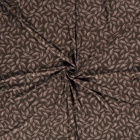 Coupon 3m Tissu Jersey Viscose Imprimé Plume Olive