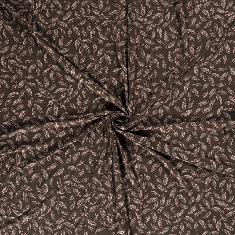 Coupon 3m Tissu Jersey Viscose Imprimé Plume Olive