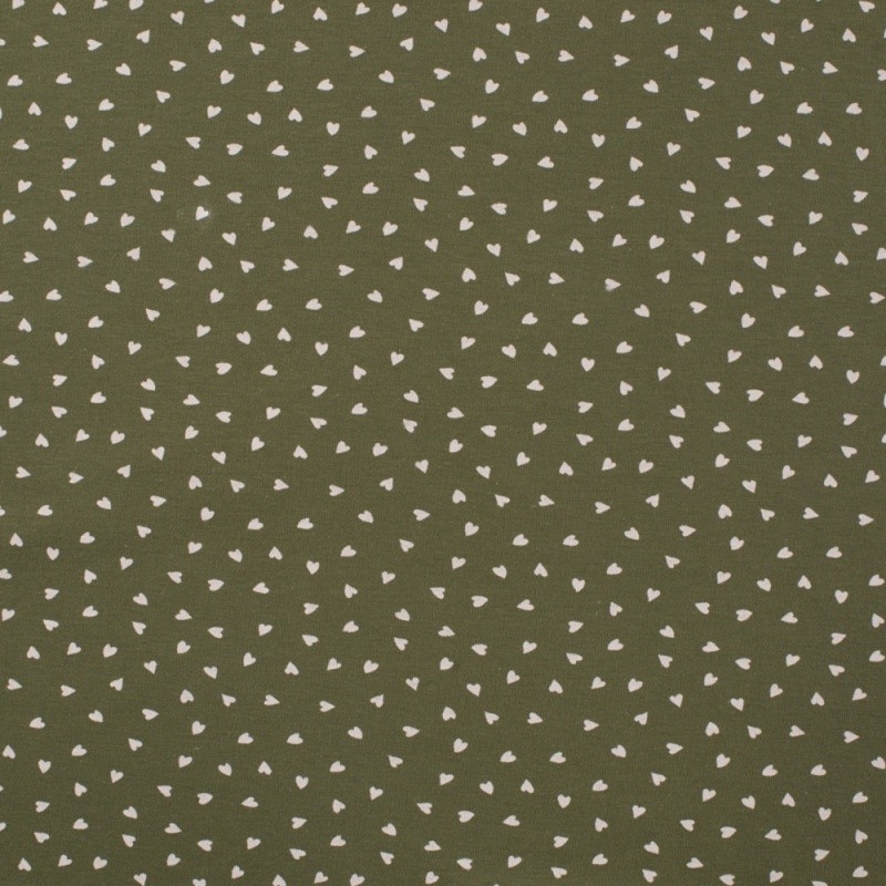 Coupon 3m Tissu Jersey Coton Hearts Kaki 