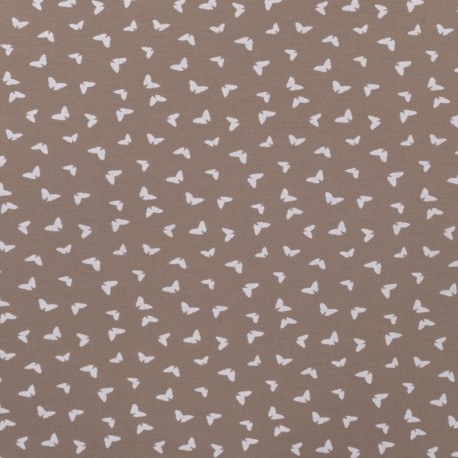 Coupon 3m Tissu Jersey Coton Butterflies Taupe 