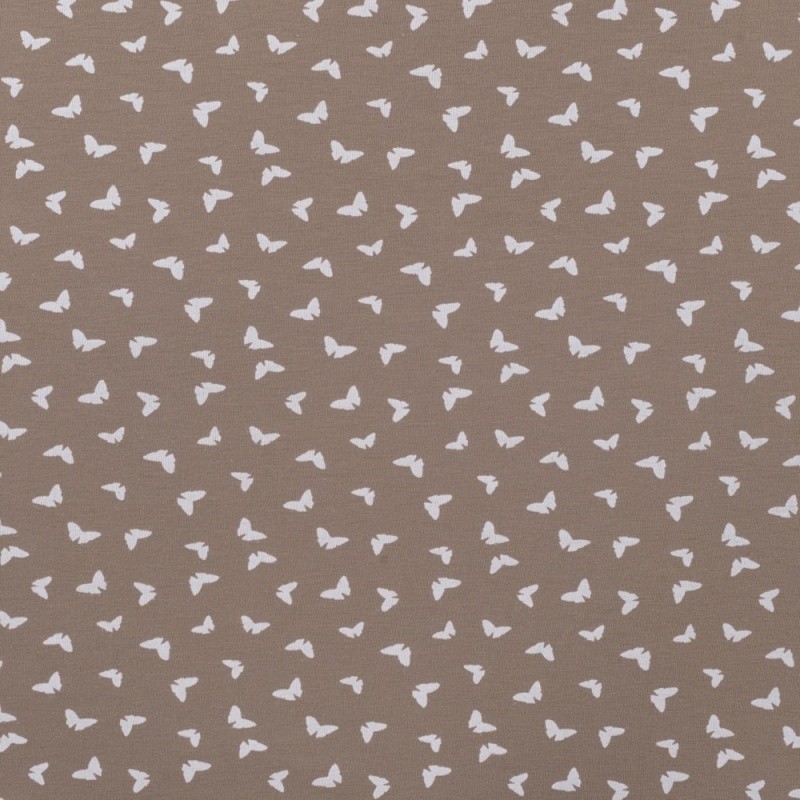 Coupon 3m Tissu Jersey Coton Butterflies Taupe 