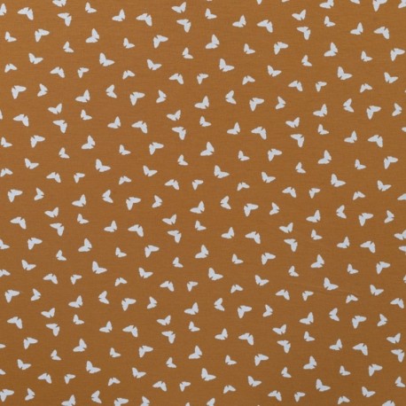 Coupon 3m Tissu Jersey Coton Butterflies Caramel 
