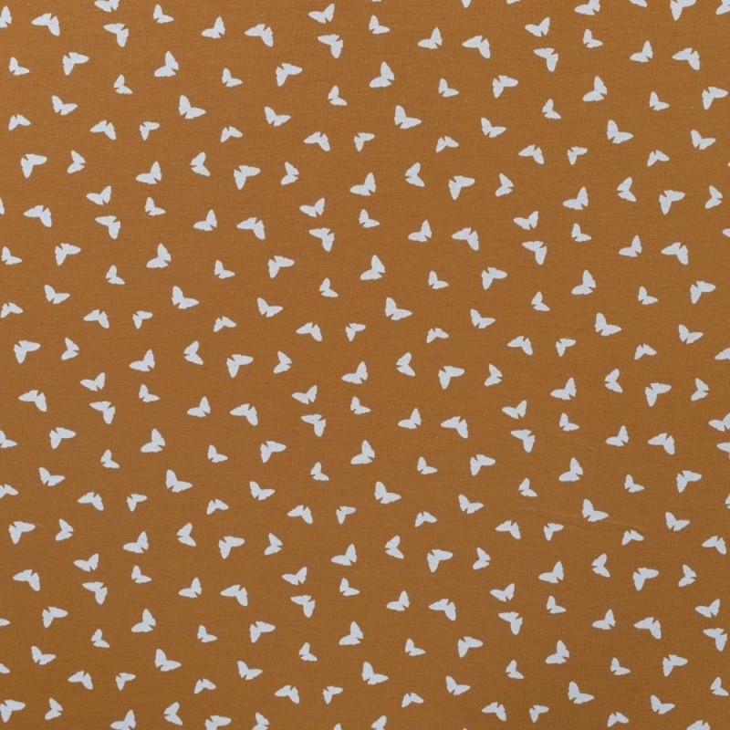 Coupon 3m Tissu Jersey Coton Butterflies Caramel 