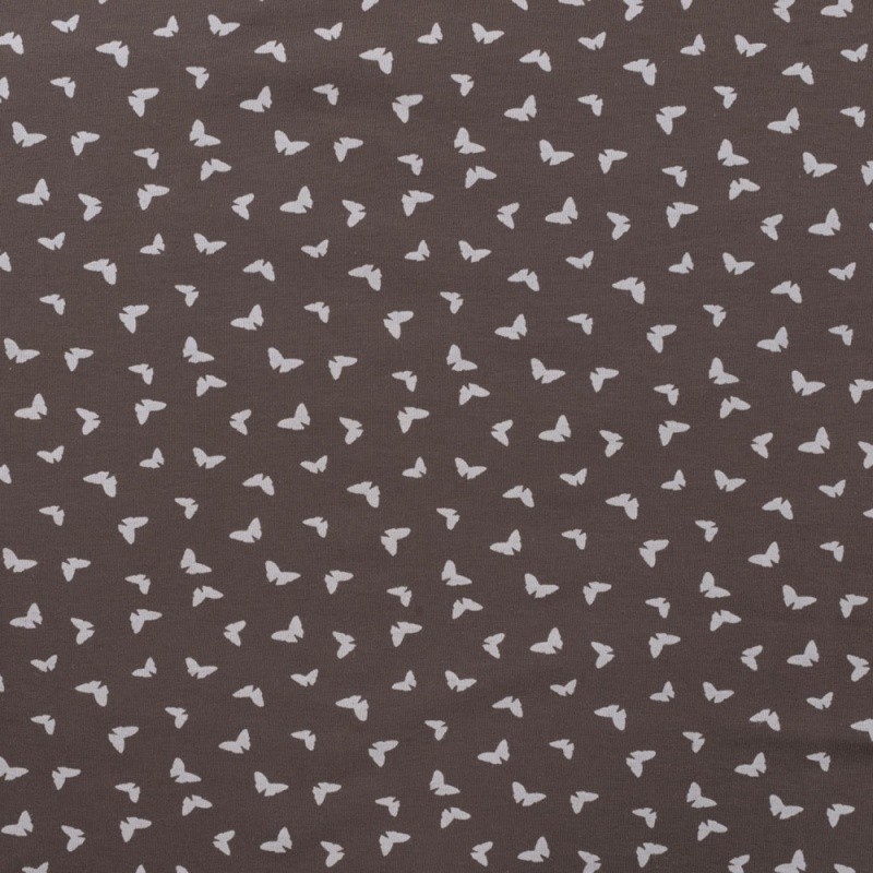 Coupon 3m Tissu Jersey Coton Butterflies Marron Glacé