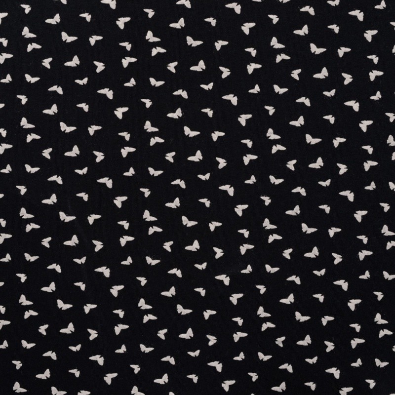 Coupon 3m Tissu Jersey Coton Butterflies Noir 