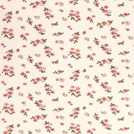 Coupon 3m Tissu Jersey Imprimé Fleurs Rose et vert 