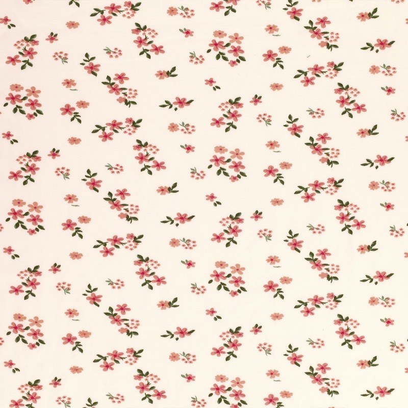 Coupon 3m Tissu Jersey Imprimé Fleurs Rose et vert 