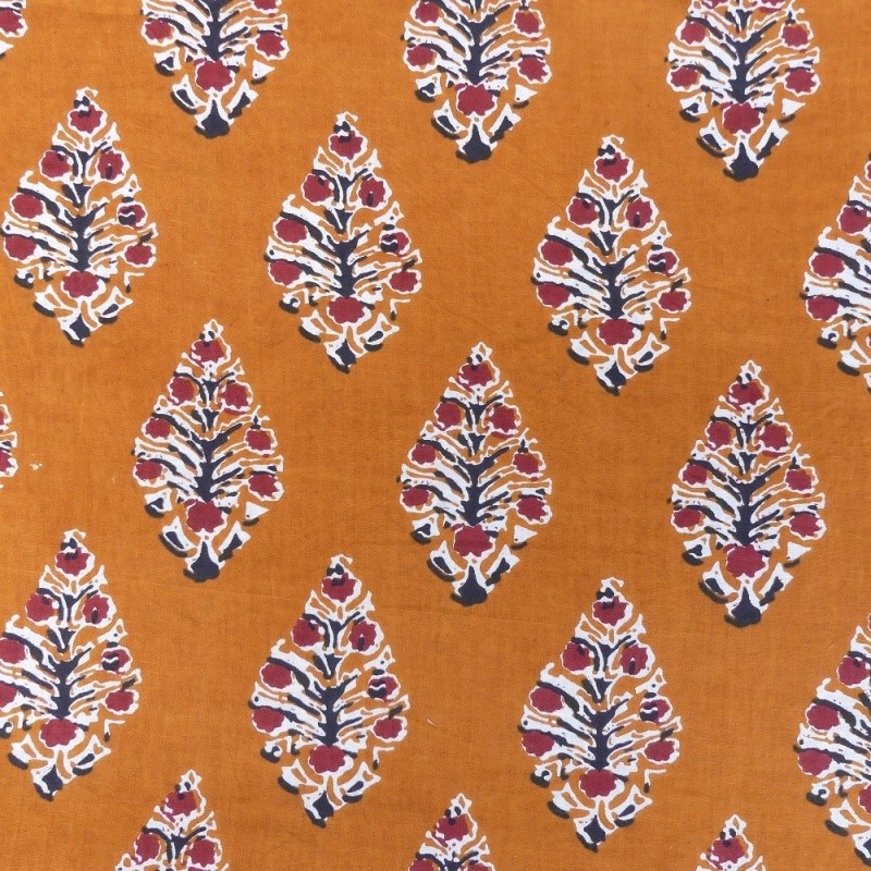 Coupon 3m Tissu Impression Tampons Mains Fleur Fond Orange