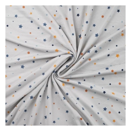 Coupon 3m Tissu Jersey Peau de Pêche Imprimé Etoile Bleu 