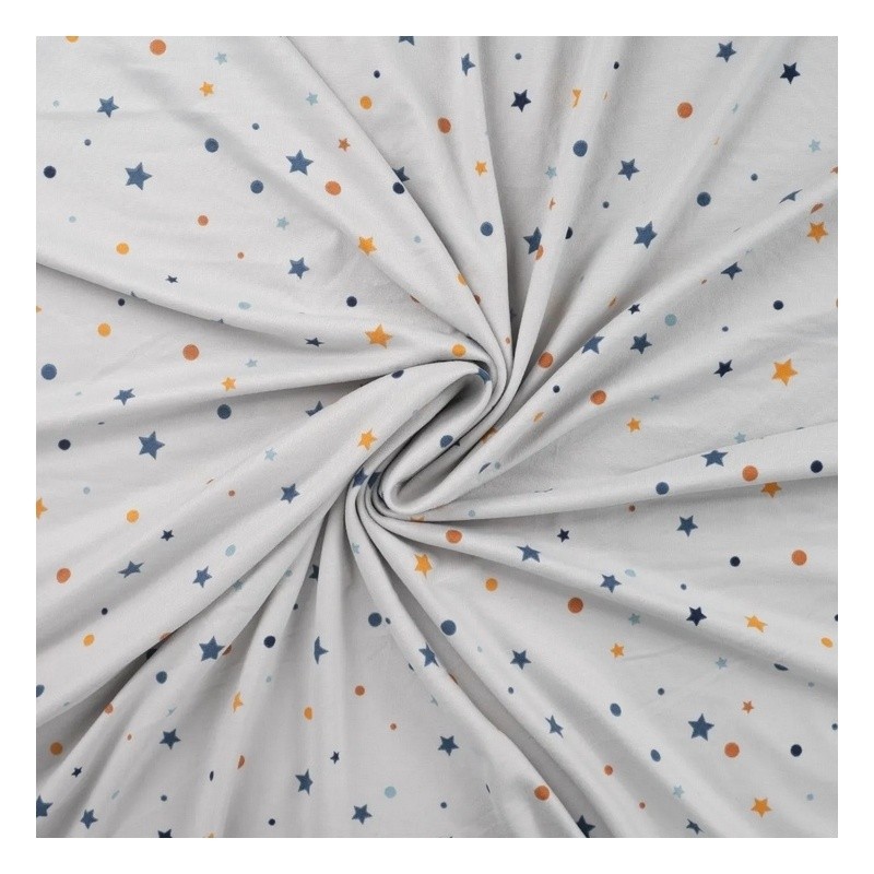 Coupon 3m Tissu Jersey Peau de Pêche Imprimé Etoile Bleu 