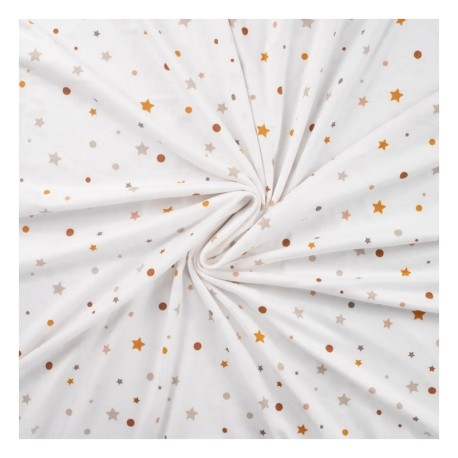 Coupon 3m Tissu Jersey Peau de Pêche Imprimé Etoile Blanc