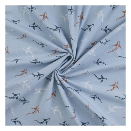 Coupon 3m Tissu Jersey de Coton Imprimé Requins Bleu