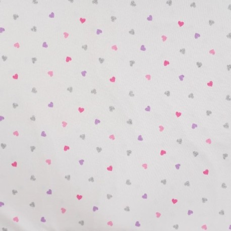 Coupon 3m Tissu Jersey de Coton Glitter Imprimé Coeur Blanc