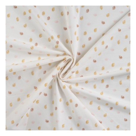 Coupon 3m Tissu Jersey de Coton Glitter Imprimé Feuilles Blanc