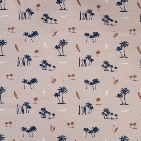 Coupon 3m Tissu Jersey de Coton Imprimé Plage Sable 