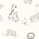 Coupon 3m Tissu Jersey de Coton Imprimé Animaux Blanc Cassé
