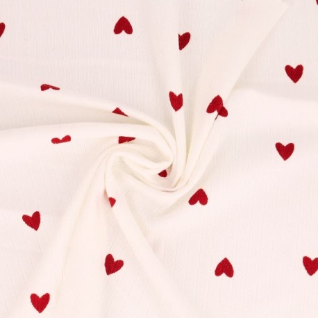 Coupon 3m Tissu Jersey Côtelé Imprimé Coeur