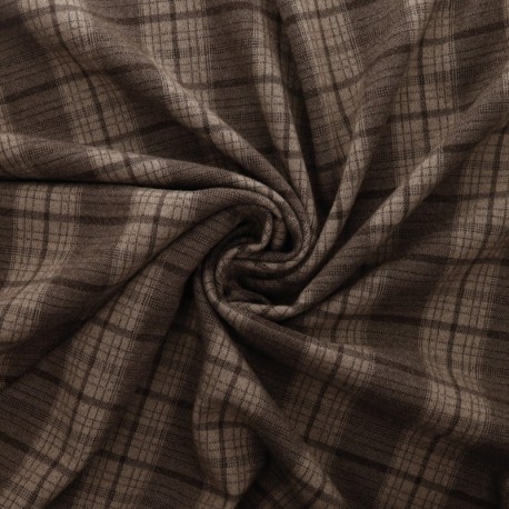 Coupon 3m Tissu Jersey Lainage Motif Carreaux Marron 