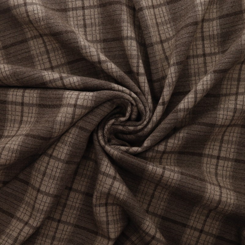 Coupon 3m Tissu Jersey Lainage Motif Carreaux Marron 