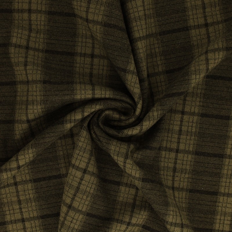 Coupon 3m Tissu Jersey Lainage Motif Carreaux Vert