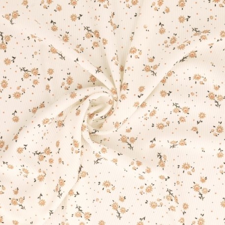 Coupon 3m Tissu Jersey Côtelé Imprimé Fleurs