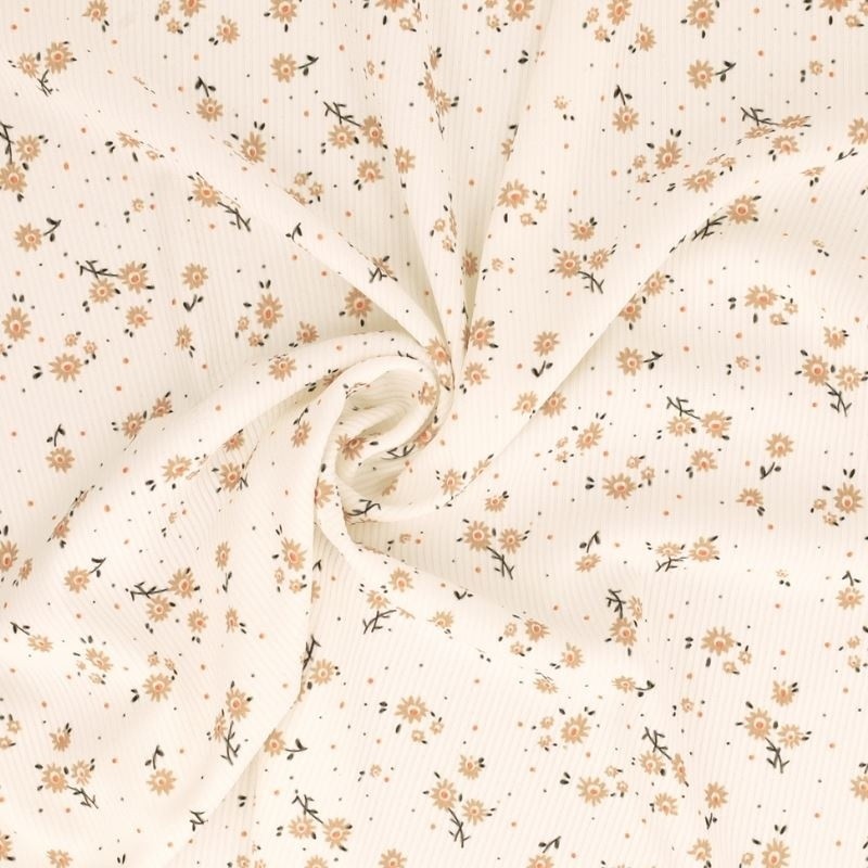 Coupon 3m Tissu Jersey Côtelé Imprimé Fleurs